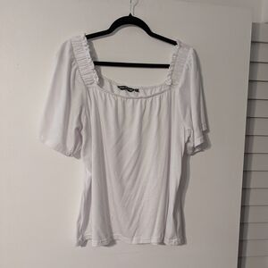 Unique Spectrum White Smocked Square Neck Blouse